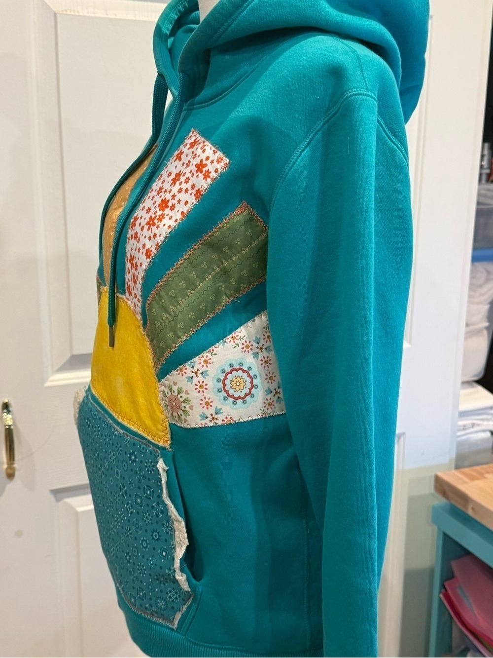 Custom Upcycled Under Armour Hoodie Sunburst Patchwork Cottagecore Small - Picture 4 of 8